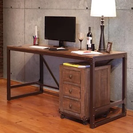 Writing Desk with Wood Top and Iron Base